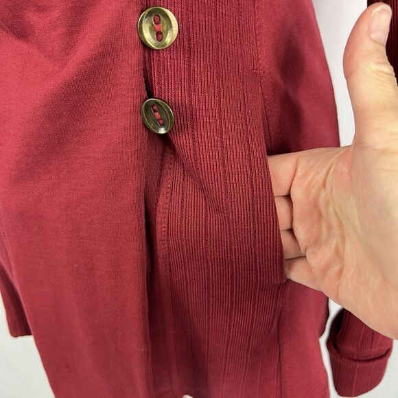 Lucky Brand Softest Knitwear Maroon Wrap Cardigan Jacket Lucky Lotus Line Medium - Picture 7 of 10